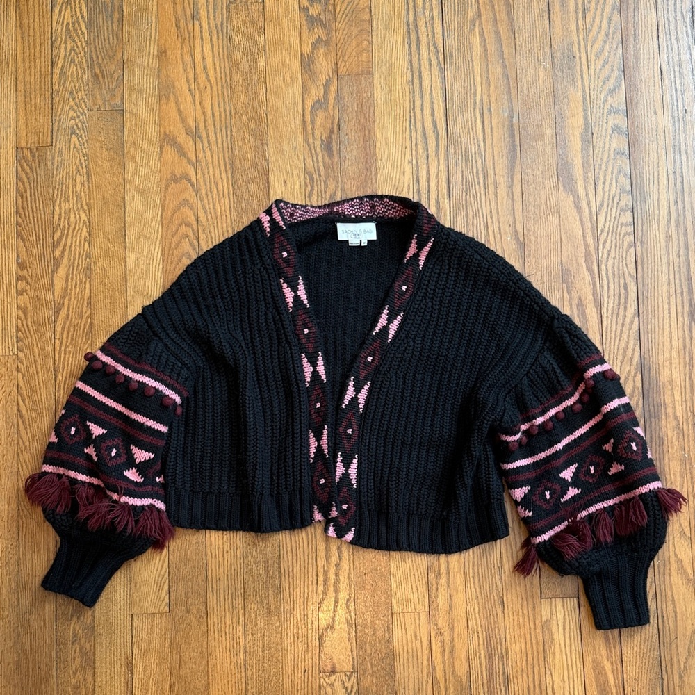Sachin and Babi Landon Cardigan Womens Small Aztec Puff Bubble Sleeve - Picture 2 of 10